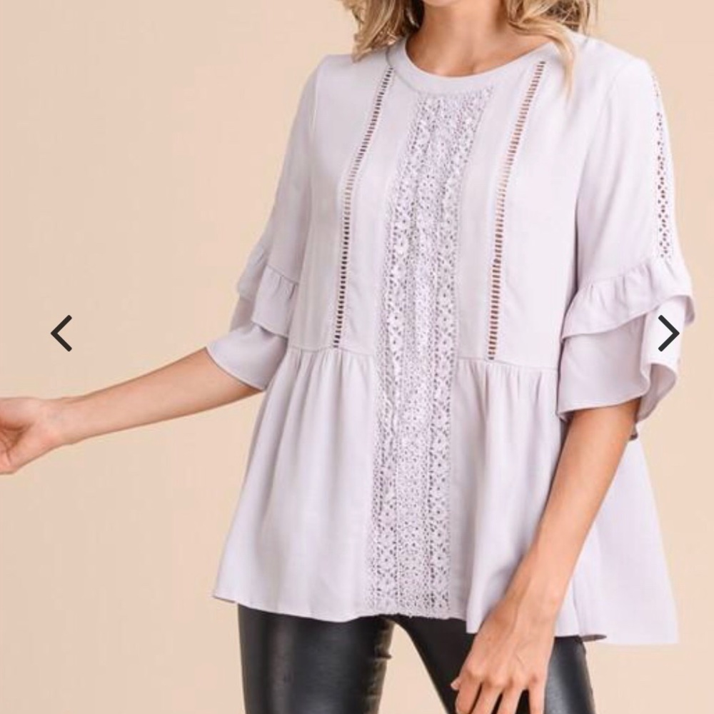 On A Whim Peplum Top, Ash lavender NWOT